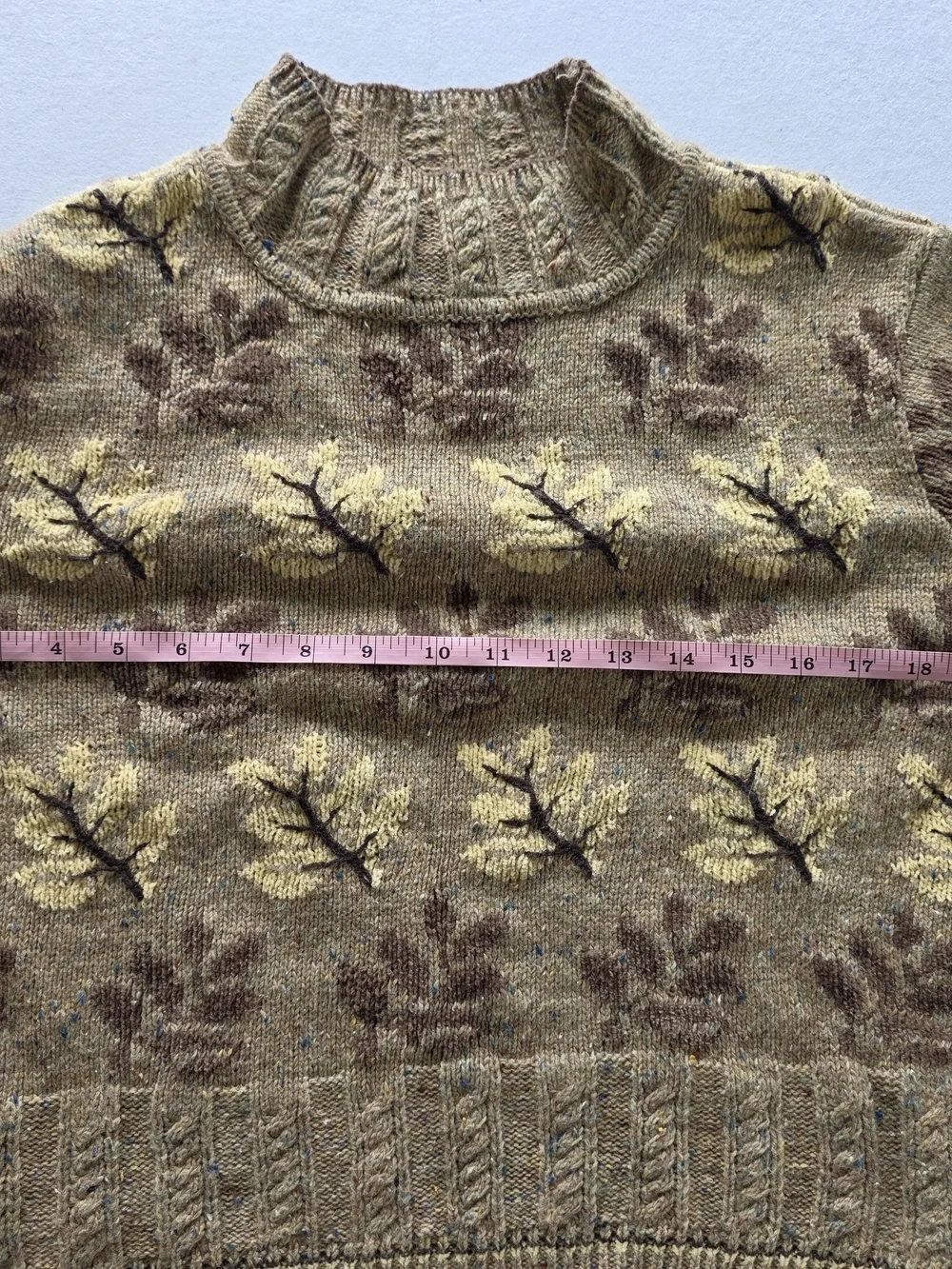 Eagles Eye Vintage Cozy Leaf Print Wool Blend Sweater in Beige and Brown